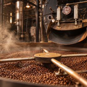 Industriell kafferöstare med ånga
